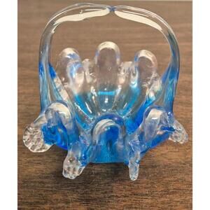 Vintage Blue and Clear Decorative Glass Basket